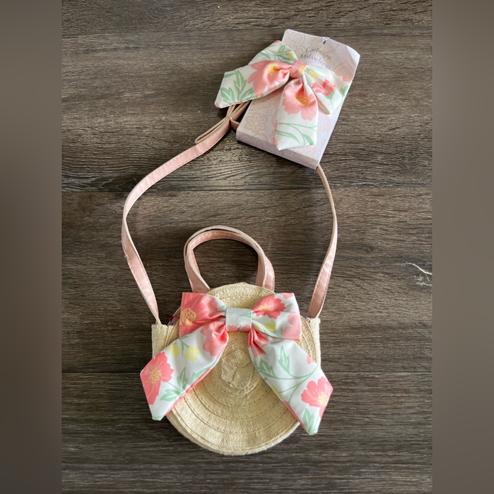 Floral Bow Kids Straw Bag Set